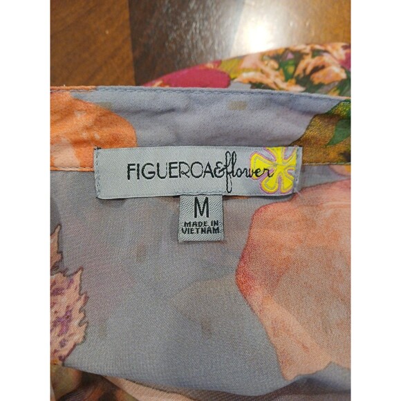 Figueroa & Flower Blouse Women’s Size Medium Floral Peasant Boho Sheer Button Up - Picture 8 of 13